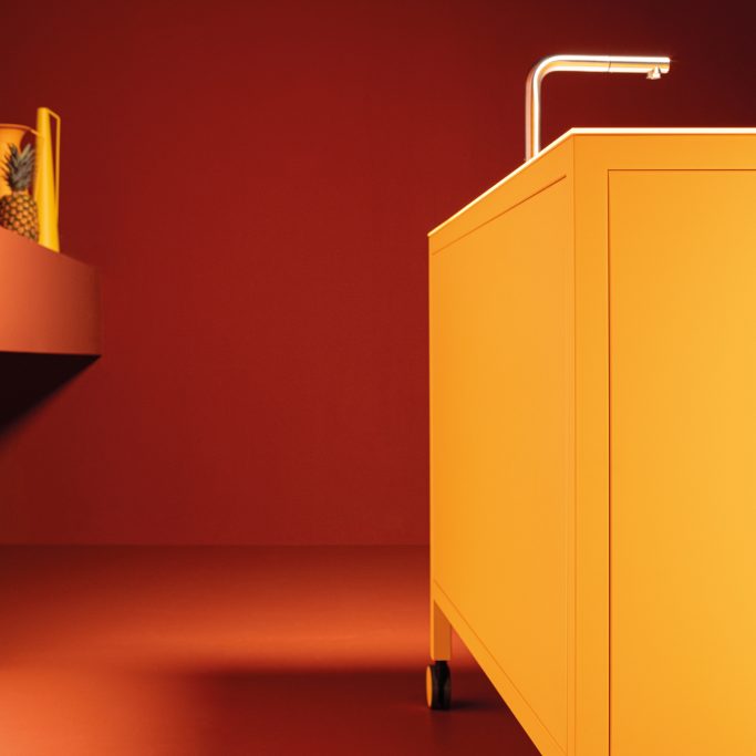 Frame Kitchen + INOX top - Kleur: Serie Metal Essential - Zinc Yellow