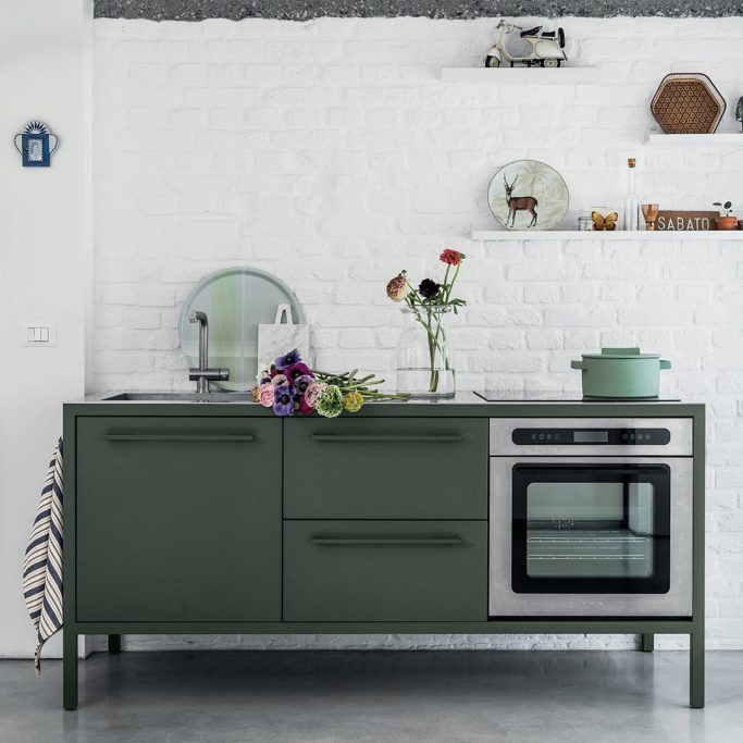 FRAME Kitchen + INOX top - Kleur Moss Green