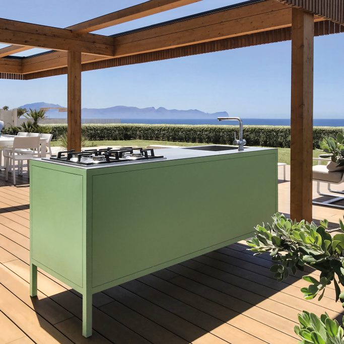 FRAME Outdoor Kitchen + INOX top - Kleur Sage Green