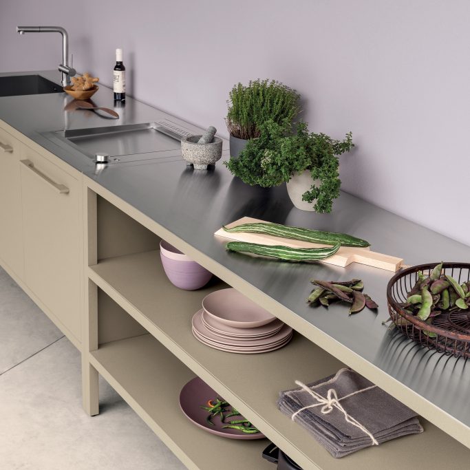 FRAME Outdoor Kitchen + Workbench + INOX top - Kleur Sand