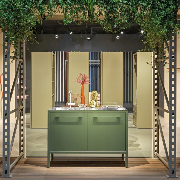 FRAME Outdoor Kitchen + INOX top - Kleur Silver Green