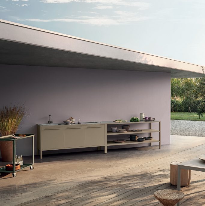 FRAME Outdoor Kitchen + Workbench + INOX top - Kleur Sand