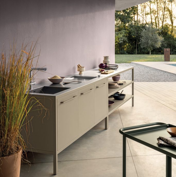 FRAME Outdoor Kitchen + Workbench + INOX top - Kleur Sand