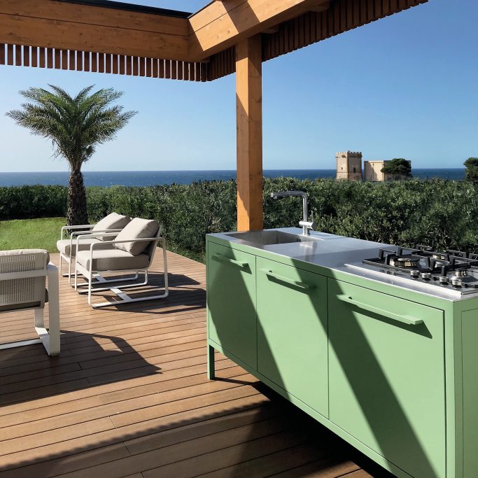 FRAME Outdoor Kitchen + INOX top - Kleur Sage Green